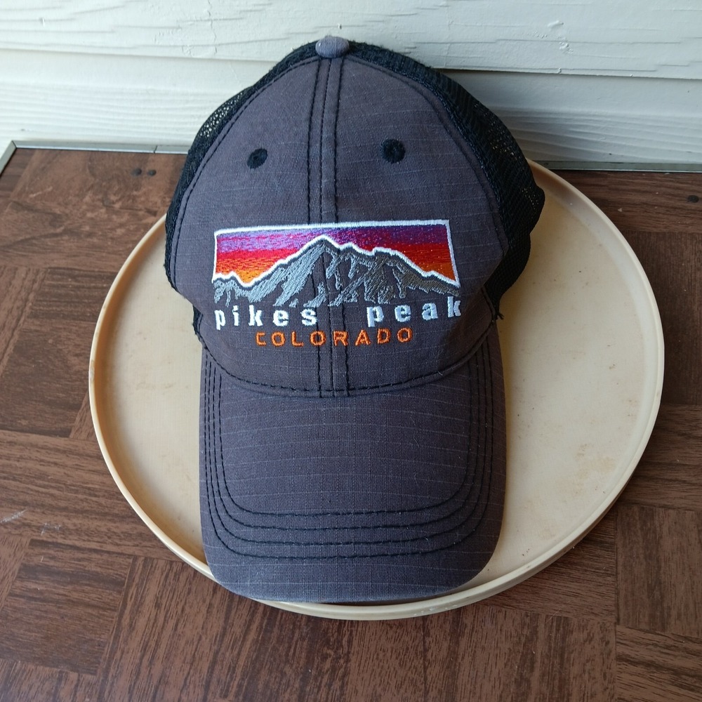 Pikes Peak Colorado Mens Black Snapback Baseball Cap Meshback - Prairie Mountain